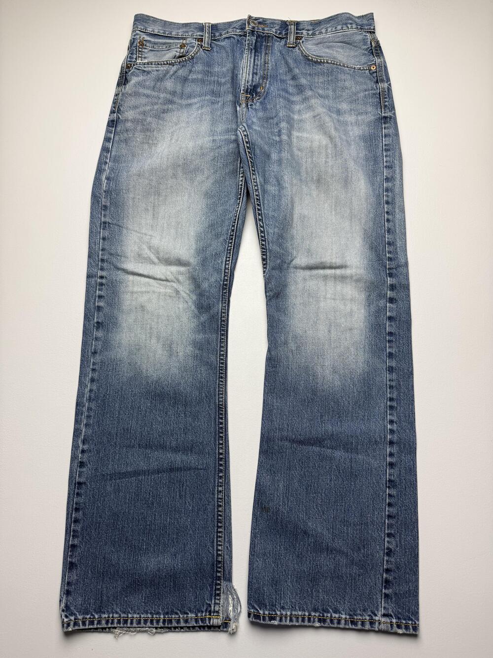 American Eagle Jeans Mens 34x32 Blue Med Wash Denim Relaxed Wide Leg Distressed
